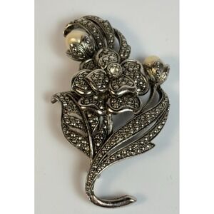 Brooch Ornate Pin Silver Tone KJL by Avon Signed Huge Collectible Piece